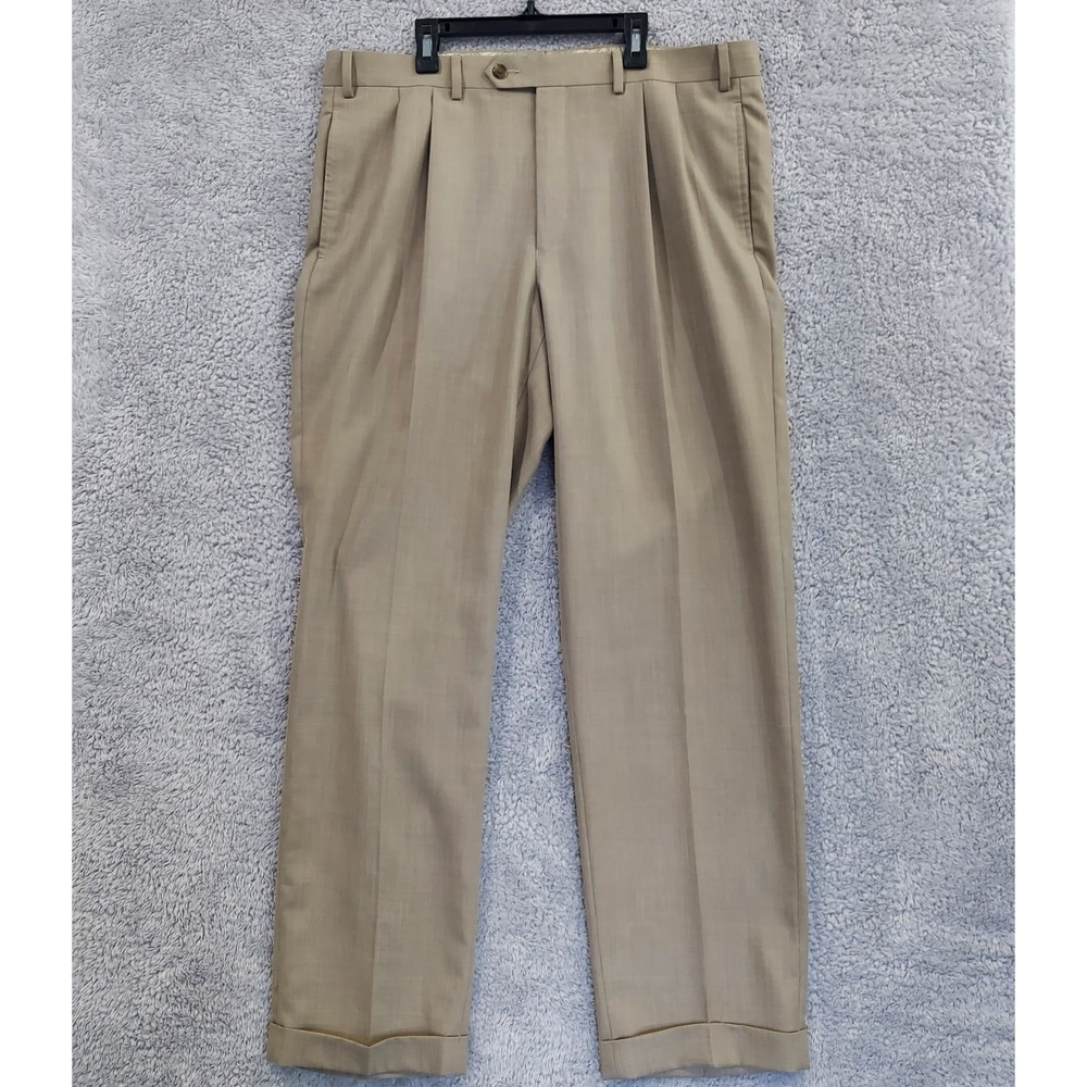 Lauren‎ Ralph Lauren Pleated Dress Pants Men's Size 36x32 Tan Zip Fly Cuffed Hem